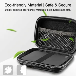 Detailed interior view of 2.5 inch hard drive case with mesh pocket and strap
