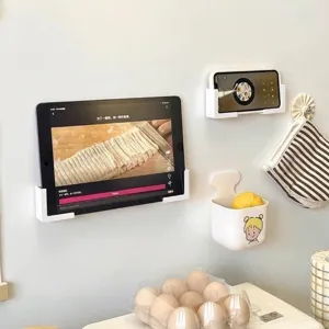 Multifunktionales weißes wandmontiertes Tablet- und Handyhalter-Set für die Küche