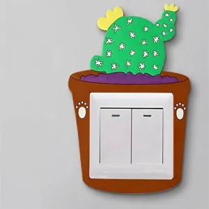 Cactus-themed silicone light switch cover sticker for creative home wall decoration