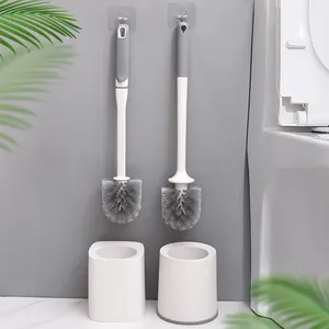 Durable wall-mounted toilet brush set with holders in minimalist gray and white finish