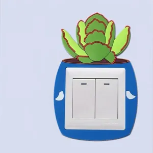 Luminous silicone light switch cover with cartoon succulent plant design in blue pot