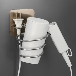 Wandmontierter Haartrocknerhalter aus Edelstahl mit Klebeplatte für das Badezimmer