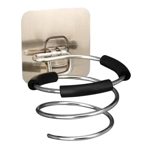 Wandmontierter Haartrocknerhalter aus Edelstahl mit Spiraldesign und Kleberückseite