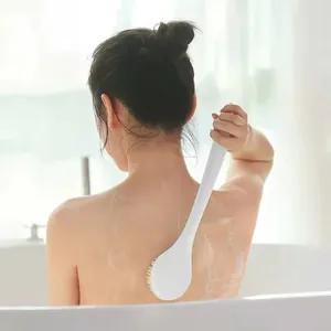 Ergonomic long handle white ABS bath brush for back scrubbing and skin exfoliation