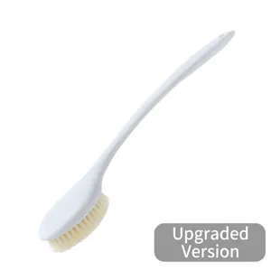 Ergonomic white long-handled bath brush with soft bristles for effective back scrubbing