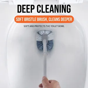 Japanese style toilet brush with soft bristles and long handle for deep cleaning