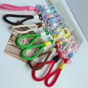 Minimalist Color Block Braided Nylon Mobile Phone Lanyard Handmade Woven Keychain Metal O-Ring Pendant For Keys Bags Water Cups