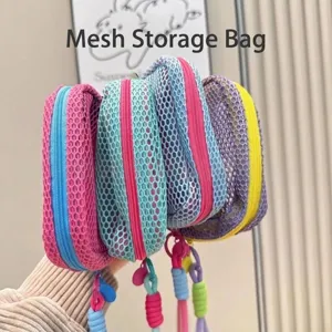 Tragbare farbenfrohe Mini-Mesh-Kosmetiktaschen mit Reißverschluss in Dopamin-Farben