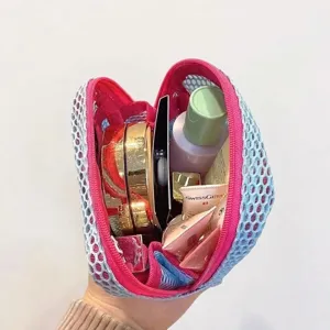 Kompakte Netztasche für Kosmetik und Reisebedarf mit rosa Reißverschluss