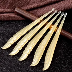 Professional 5-piece soft resin ear pick set with feather pattern handle for ear cleaning