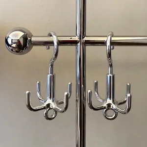 High-quality polished silver rotating multi-prong hooks for bag, belt, and tie storage