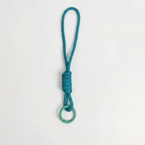 Durable hand-braided teal phone lanyard wrist strap with circular metal spring ring