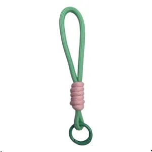 Braided color-block phone strap lanyard with green cord, pink knot, and green ring