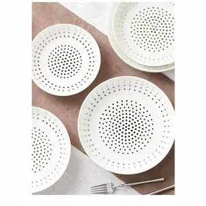 Keramiek Geperforeerd Stoomplaat Rond Afdruipplaat Voor Zeevruchten Dumplings Broodjes Minimalistisch Luxe Keuken Fruitbord