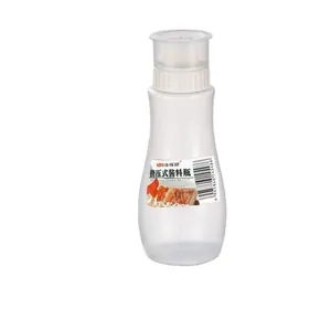 Reusable clear plastic squeeze bottle for kitchen condiments and sauces with white cap