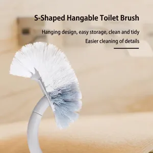 Minimalist S-shaped hangable toilet brush with durable bristles for deep bathroom cleaning