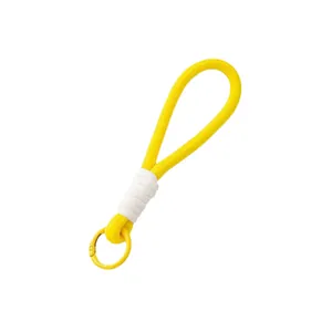 Handmade knotted yellow rope keychain with white wrap for phone pendant and accessories