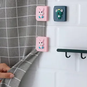 Boorvrije Winddichte Douchegordijnclips Zelfklevende Badkamer Gordijnhouders ABS Kunststof Cartoon Konijn Kikker Gordijnbevestigingsclips