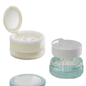 Estuche portátil para retenedores dentales con espejo y cesta de remojo para dentadura
