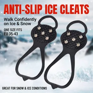 Detail view of durable five-stud ice cleats for winter shoe traction and safety