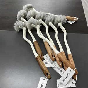 Japanese Style Long Handled Toilet Brush With Wood Texture Grip Bathroom Scrubber Deep Cleaning Brush Dead Corner Tool