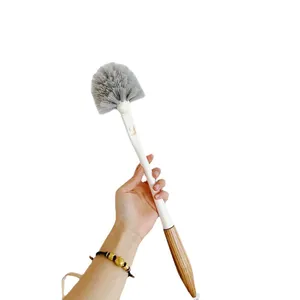 Japanese style long handle toilet brush with ergonomic wood grip for bathroom cleaning