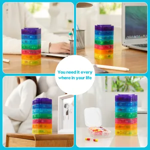 7-day rainbow portable pill organizer with detachable translucent compartments