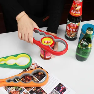 Multifunctional 4-in-1 effortless e-commerce jar and bottle opener tool opening a glass jar lid