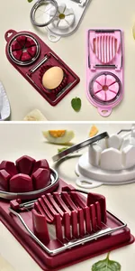 Close-up view of multifunctional 2-in-1 egg slicer for uniform slices and wedges