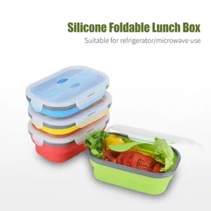 Boîte à lunch pliable en silicone avec fourchette, micro-ondes et congélateur, Portable