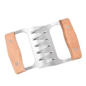 Professional heavy duty stainless steel meat shredder claws with ergonomic wooden handles