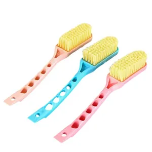 Set of 3 colorful household cleaning brushes with long handles for laundry and shoes