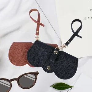 Pochette portable pour lunettes de soleil en similicuir avec lanière, marron et noir