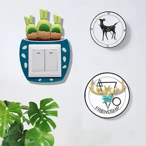 3D succulent soft rubber switch wall sticker with decorative clock and friendship decals