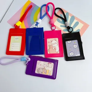 Multi-functional Synthetic Leather Card Holder With Lanyard Portable ID Window Zip Wallet Coin Purse Commuting Card Sleeve