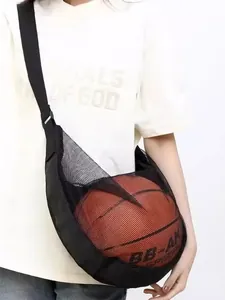 Sac de Transport en Maille pour Ballons Bandoulière Basket Foot Filet de Rangement Réglable Tissu Oxford Sac de Sport pour Enfants Adultes