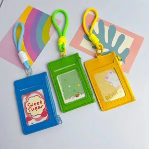 Colorful portable card holders with lanyards and zipper coin pockets in three vibrant colors