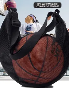 Sac de rangement en maille noire pour basket-ball avec bandoulière réglable pour le sport