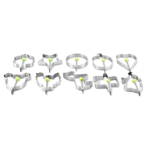 10Pcs stainless steel egg ring mold set with shapes like heart star and animals