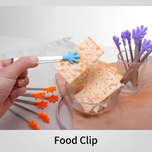 Mini pince à aliments en silicone en forme de main pour sucres et biscuits en inox