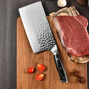 Forged Stainless Steel Kitchen Chef Knife Hammered Blade Wooden Handle Sharp Slicing Knife For Home Cooking