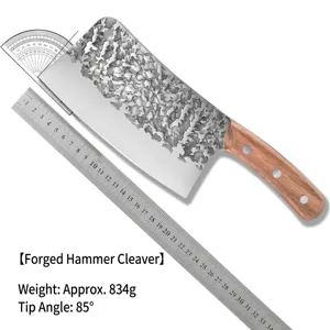 Professional heavy-duty forged hammered texture kitchen cleaver bone chopper with wooden handle
