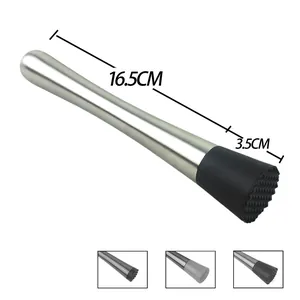 Pilon à cocktail en acier inoxydable de 16,5 cm de long avec tête rainurée pour la glace.