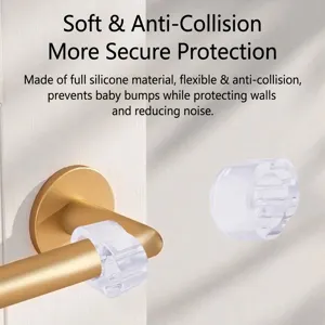 Tope de manija de puerta de silicona flexible transparente para proteger paredes y bebés