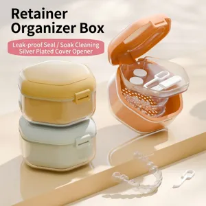 Portable orthodontic retainer storage and cleaning box with soaking tray and accessories