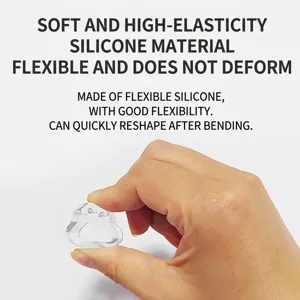 Transparent silicone door stopper bumper demonstrating flexibility and elasticity.