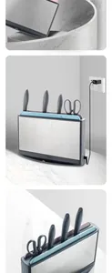 Detail of ozone sterilization knife holder and cutting board stand with stainless steel finish