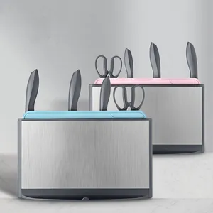 Ozone Sterilization Kitchen Knife Holder Set With Cutting Boards And Knives Brushed Stainless Steel Disinfection Storage Rack