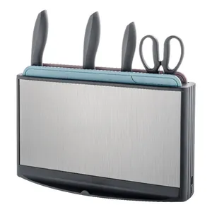 Electric ozone sterilizing kitchen knife block and cutting board organizer rack
