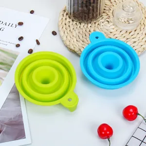 Set of two colorful foldable silicone kitchen funnels for easy liquid transfer